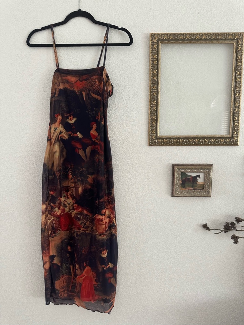 VINTAGE INSPIRED MESH ART DECO CANVAS DESIGN MIDI DRESS S/M